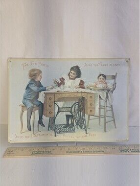 Vintage Singer Sewing Machine Metal Tin Sign The Tea Party AAA Sign Co 16x11